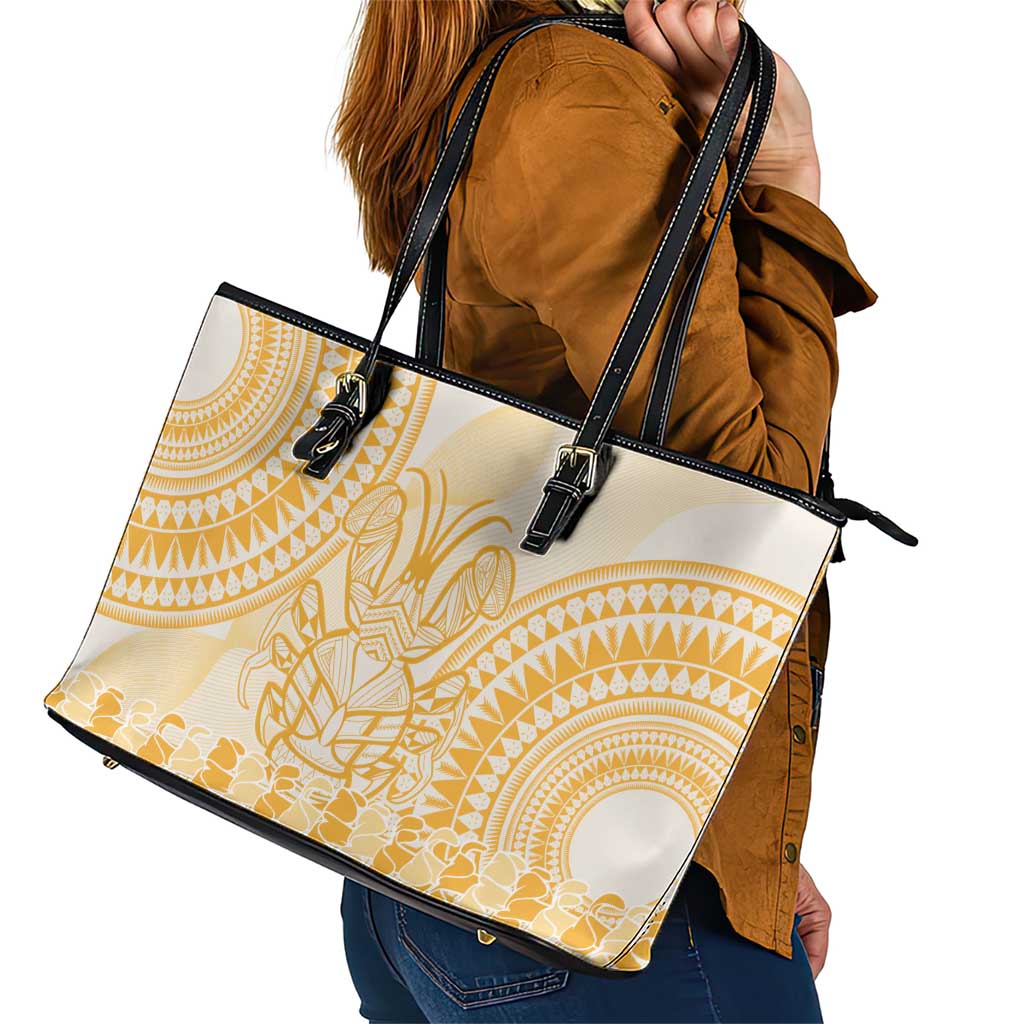 Niue Language Week Leather Tote Bag The Rock Coconut Crab - Siapo Gold Pastel