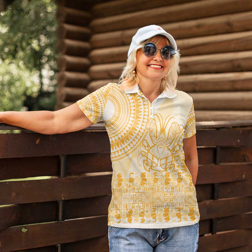 Niue Language Week Women Polo Shirt The Rock Coconut Crab - Siapo Gold Pastel