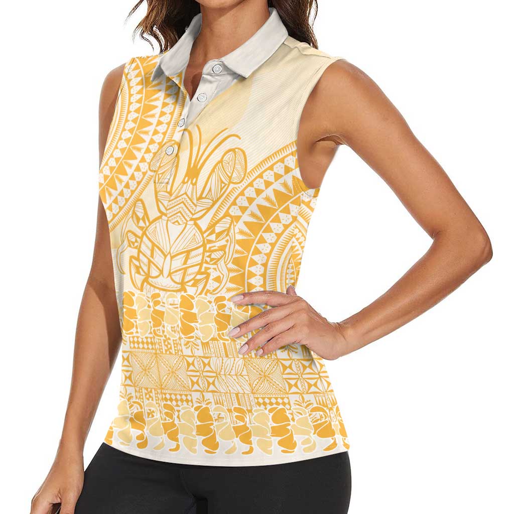 Niue Language Week Women Sleeveless Polo Shirt The Rock Coconut Crab - Siapo Gold Pastel