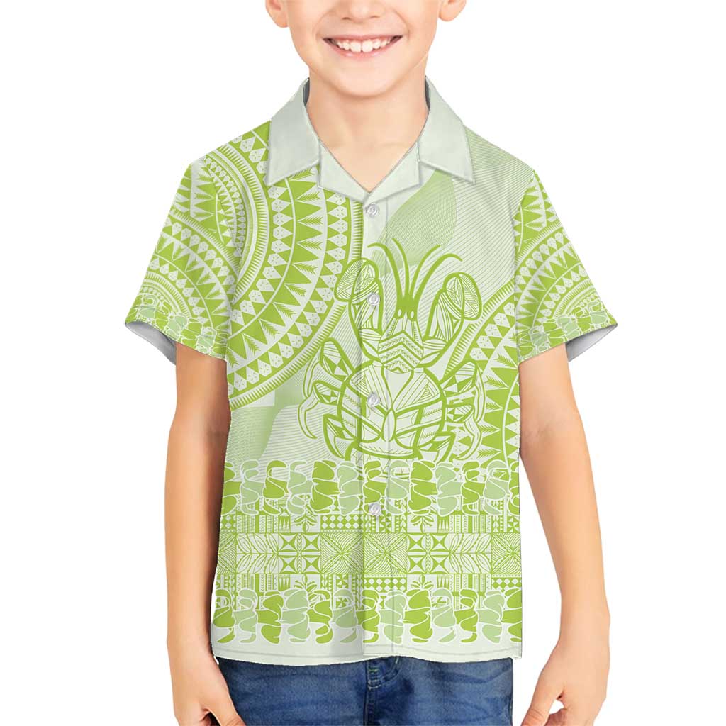 Lime Green Niue Language Week Family Matching Long Sleeve Bodycon Dress and Hawaiian Shirt The Rock Coconut Crab - Siapo Pattern LT14 Son's Shirt Lime Green - Polynesian Pride