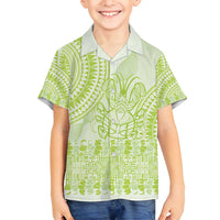Lime Green Niue Language Week Family Matching Long Sleeve Bodycon Dress and Hawaiian Shirt The Rock Coconut Crab - Siapo Pattern LT14 Son's Shirt Lime Green - Polynesian Pride