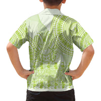 Lime Green Niue Language Week Family Matching Off The Shoulder Long Sleeve Dress and Hawaiian Shirt The Rock Coconut Crab - Siapo Pattern LT14 - Polynesian Pride
