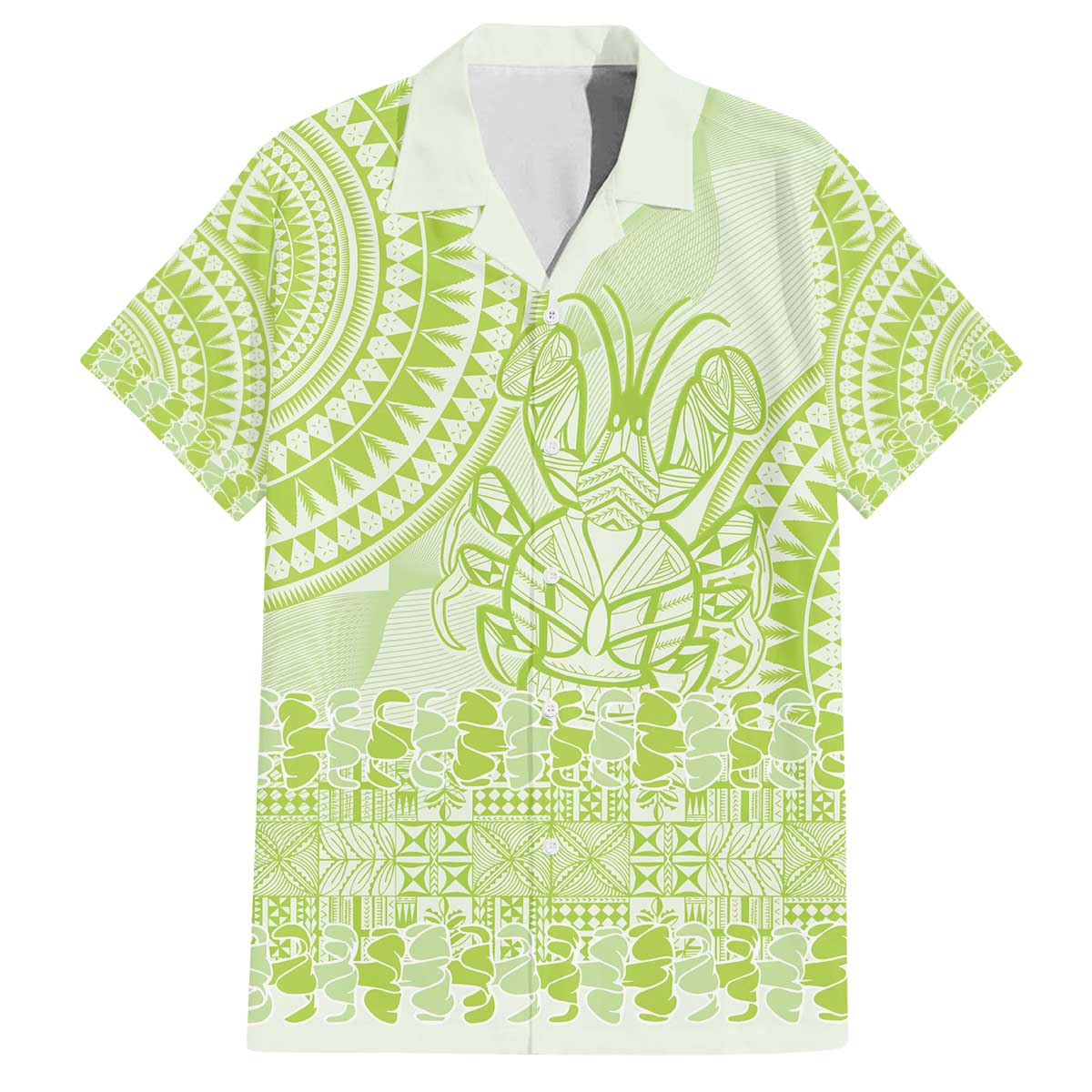 Lime Green Niue Language Week Family Matching Off The Shoulder Long Sleeve Dress and Hawaiian Shirt The Rock Coconut Crab - Siapo Pattern LT14 Dad's Shirt - Short Sleeve Lime Green - Polynesian Pride