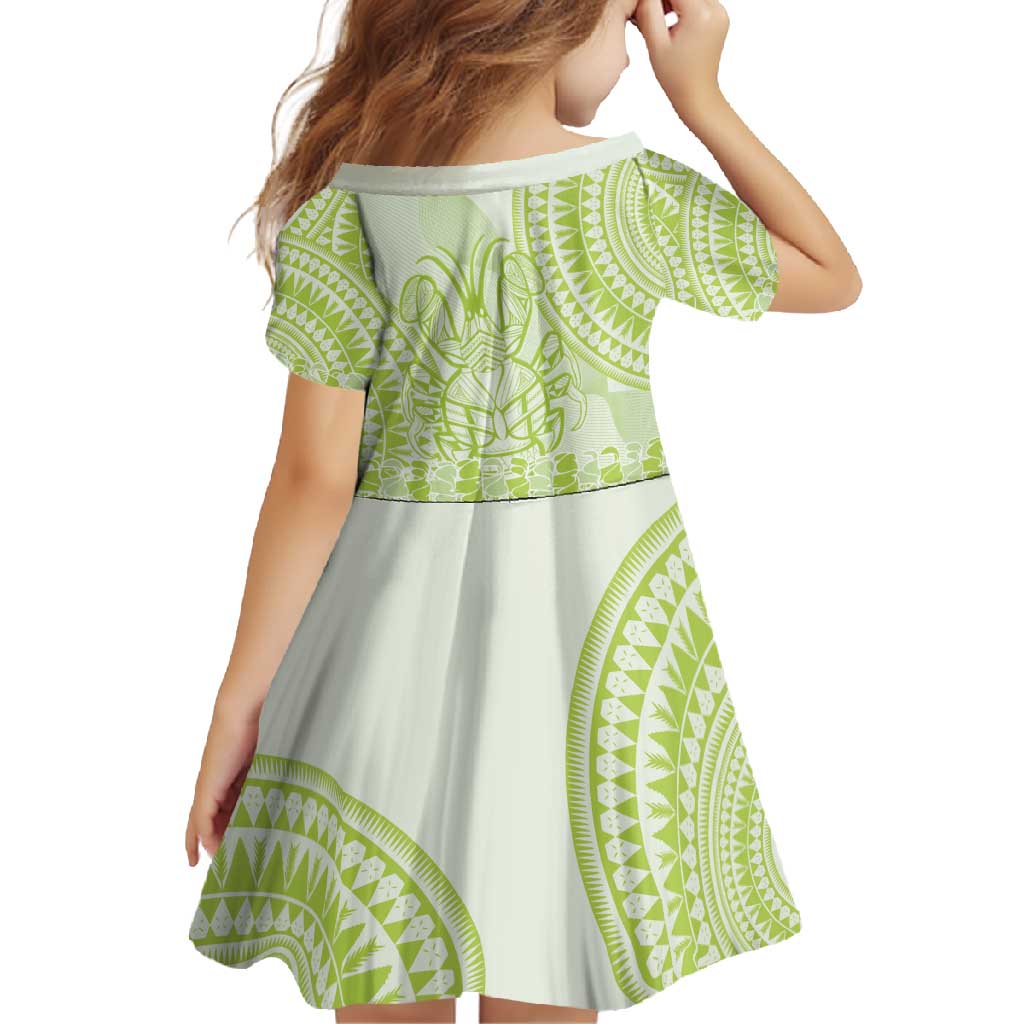 Lime Green Niue Language Week Family Matching Short Sleeve Bodycon Dress and Hawaiian Shirt The Rock Coconut Crab - Siapo Pattern LT14 - Polynesian Pride