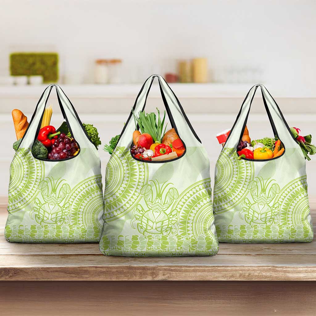 Lime Green Niue Language Week Grocery Bag The Rock Coconut Crab - Siapo Pattern