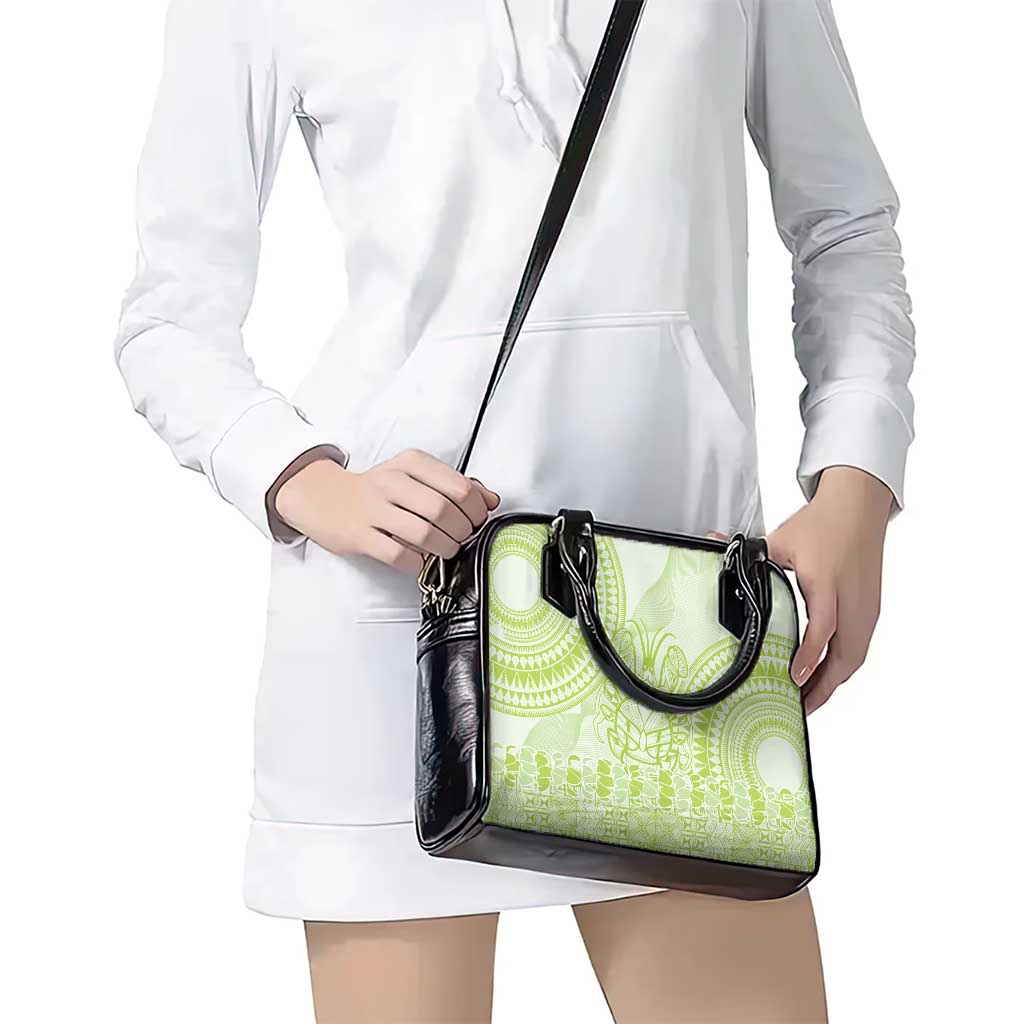 Lime Green Niue Language Week Shoulder Handbag The Rock Coconut Crab - Siapo Pattern
