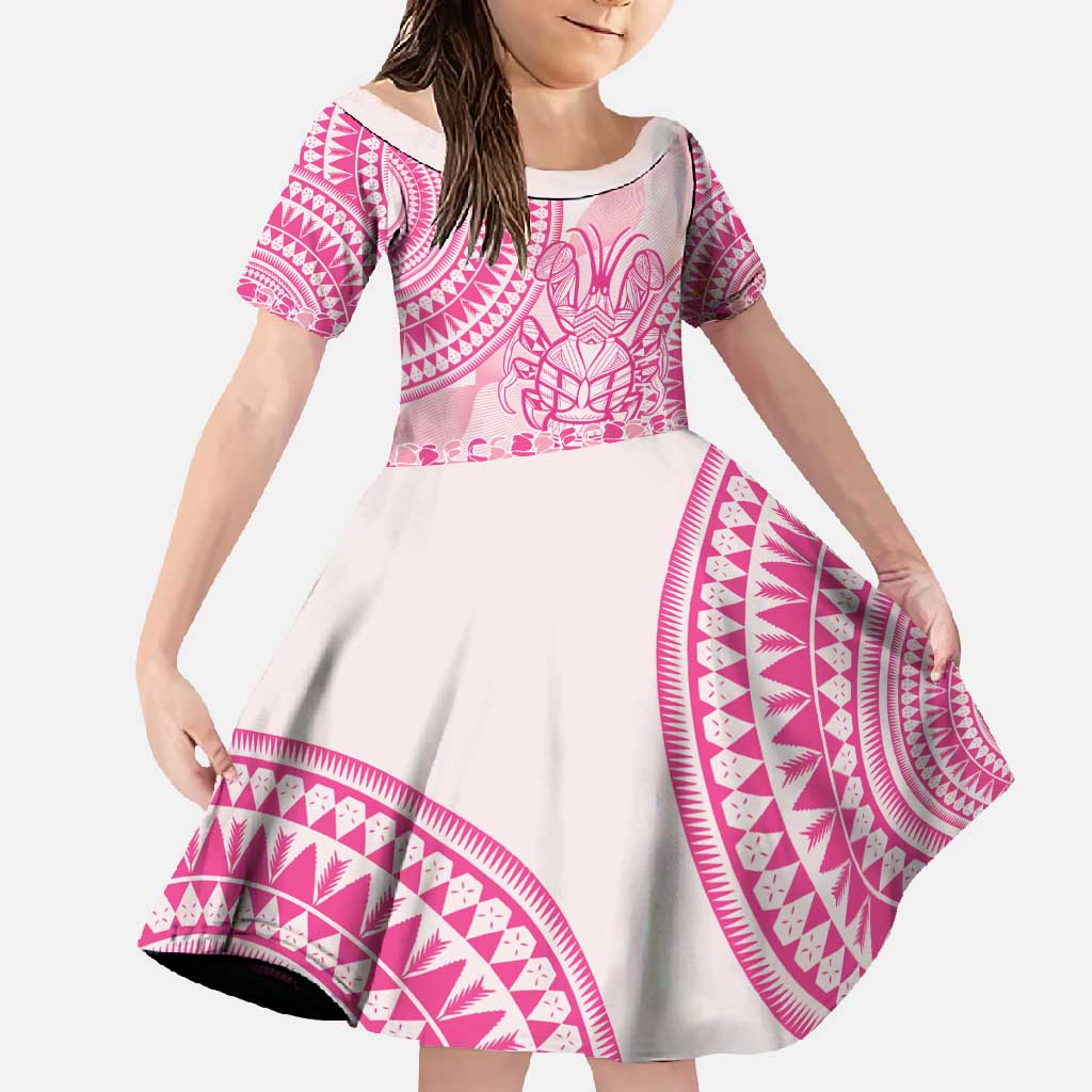 Pink Niue Language Week Family Matching Long Sleeve Bodycon Dress and Hawaiian Shirt The Rock Coconut Crab - Siapo Pattern LT14 Daughter's Dress Pink - Polynesian Pride