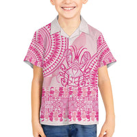 Pink Niue Language Week Family Matching Long Sleeve Bodycon Dress and Hawaiian Shirt The Rock Coconut Crab - Siapo Pattern LT14 Son's Shirt Pink - Polynesian Pride