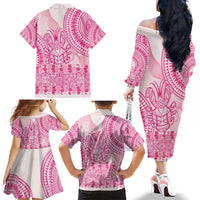 Pink Niue Language Week Family Matching Off The Shoulder Long Sleeve Dress and Hawaiian Shirt The Rock Coconut Crab - Siapo Pattern LT14 - Polynesian Pride