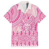Pink Niue Language Week Family Matching Off The Shoulder Long Sleeve Dress and Hawaiian Shirt The Rock Coconut Crab - Siapo Pattern LT14 Dad's Shirt - Short Sleeve Pink - Polynesian Pride