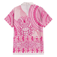 Pink Niue Language Week Family Matching Off The Shoulder Long Sleeve Dress and Hawaiian Shirt The Rock Coconut Crab - Siapo Pattern LT14 - Polynesian Pride