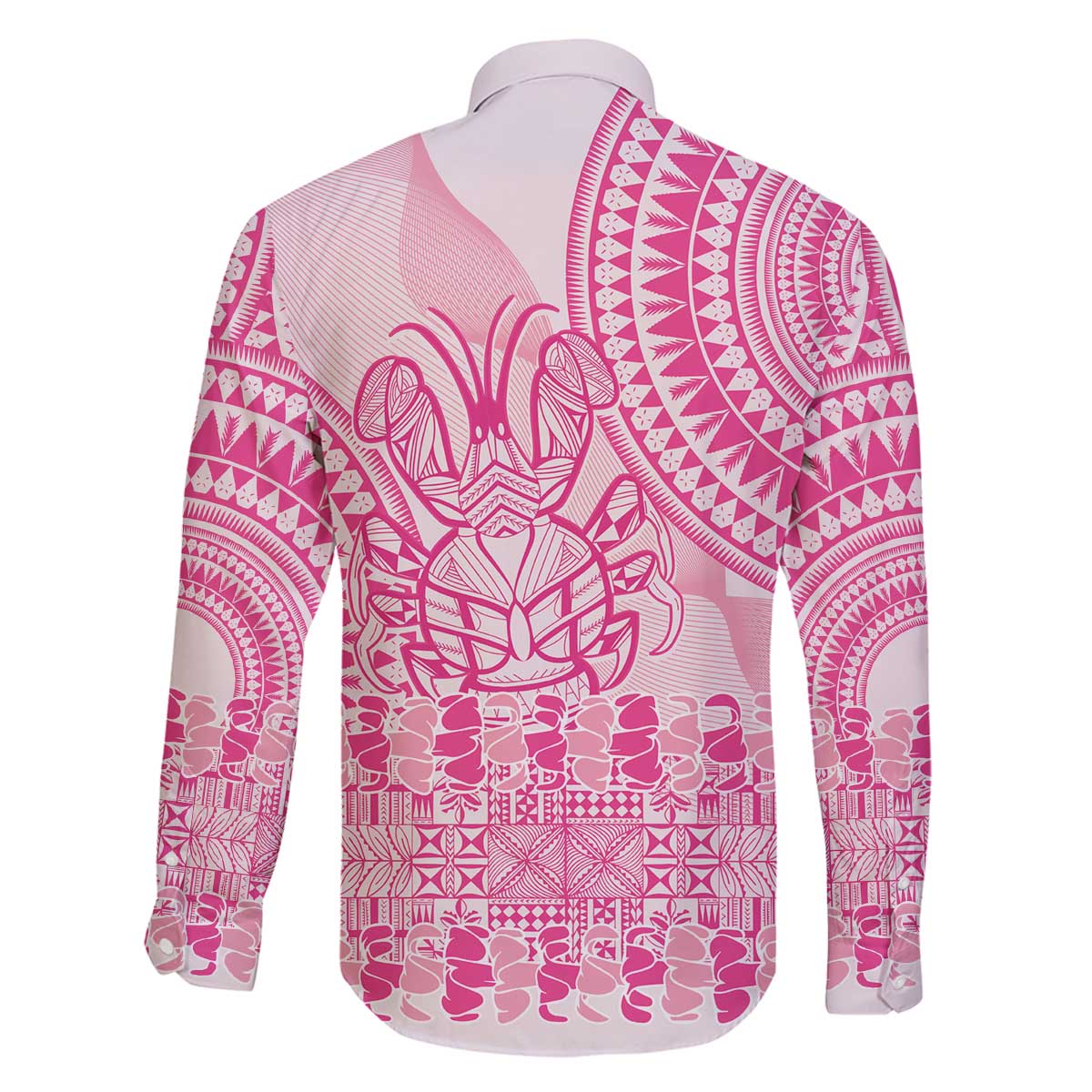 Pink Niue Language Week Family Matching Off The Shoulder Long Sleeve Dress and Hawaiian Shirt The Rock Coconut Crab - Siapo Pattern LT14 - Polynesian Pride
