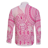 Pink Niue Language Week Family Matching Off The Shoulder Long Sleeve Dress and Hawaiian Shirt The Rock Coconut Crab - Siapo Pattern LT14 - Polynesian Pride