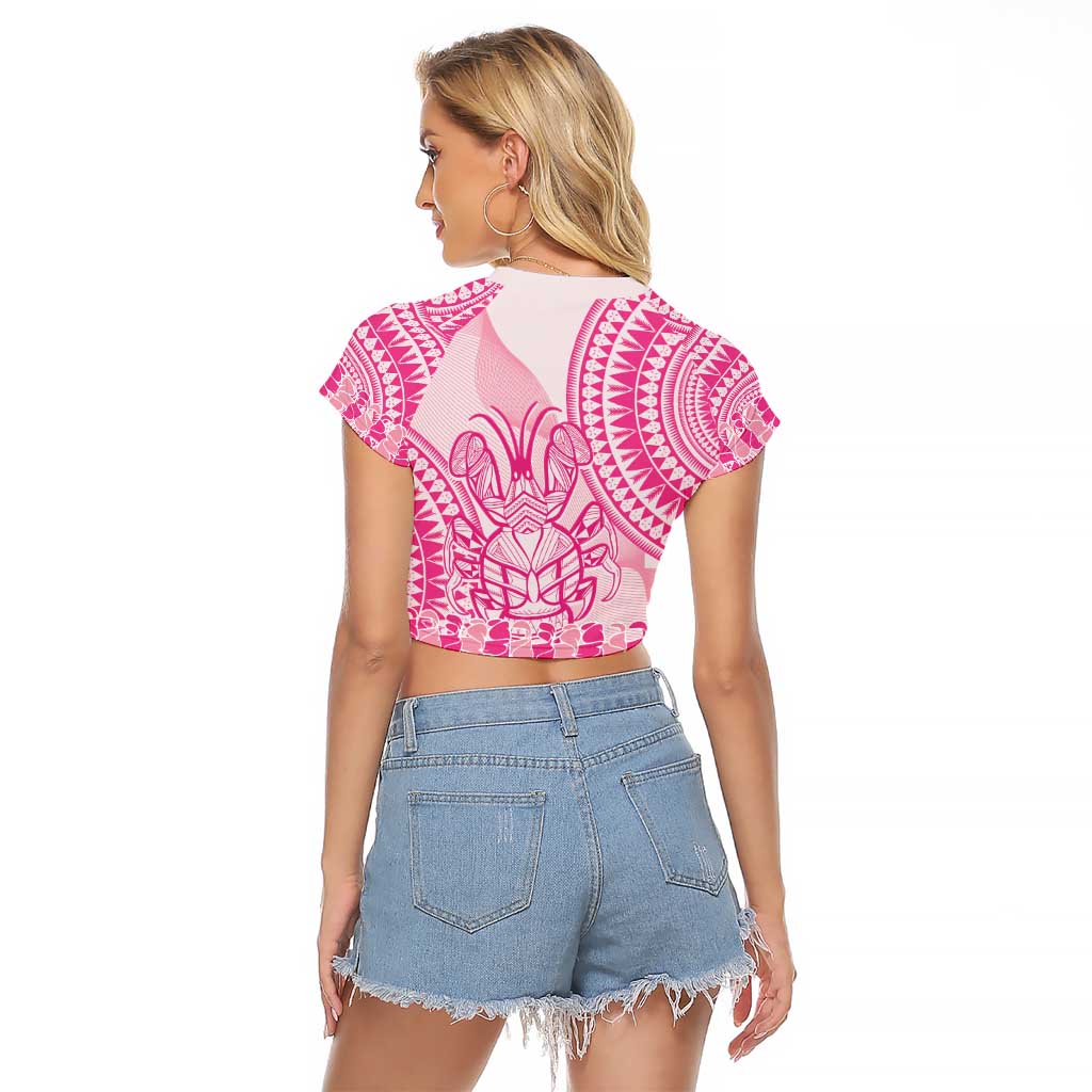 Pink Niue Language Week Raglan Cropped T Shirt The Rock Coconut Crab - Siapo Pattern