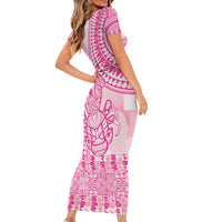 Pink Niue Language Week Short Sleeve Bodycon Dress The Rock Coconut Crab - Siapo Pattern LT14 - Polynesian Pride