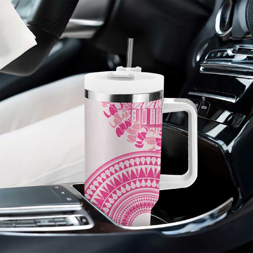Pink Niue Language Week Tumbler With Handle The Rock Coconut Crab - Siapo Pattern