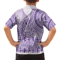 Purple Niue Language Week Family Matching Long Sleeve Bodycon Dress and Hawaiian Shirt The Rock Coconut Crab - Siapo Pattern LT14 - Polynesian Pride
