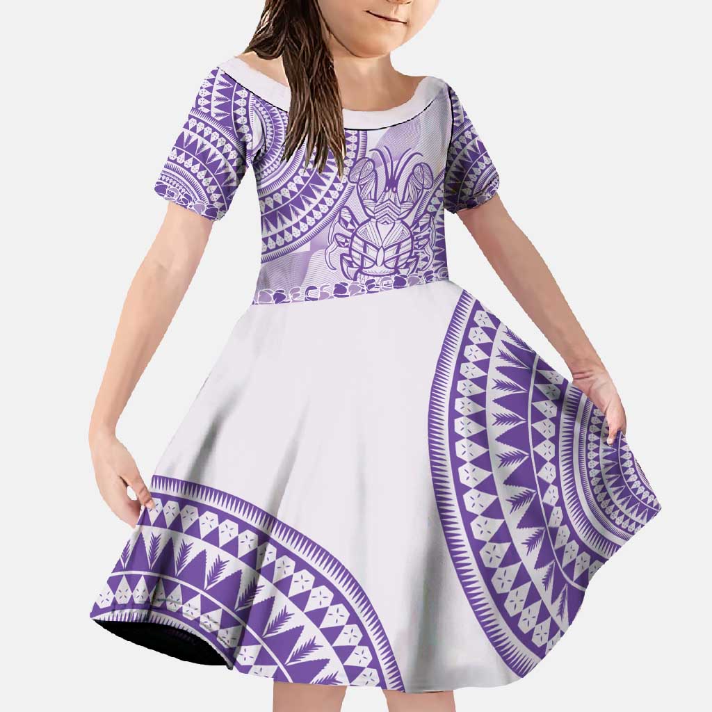 Purple Niue Language Week Family Matching Mermaid Dress and Hawaiian Shirt The Rock Coconut Crab - Siapo Pattern LT14 Daughter's Dress Purple - Polynesian Pride