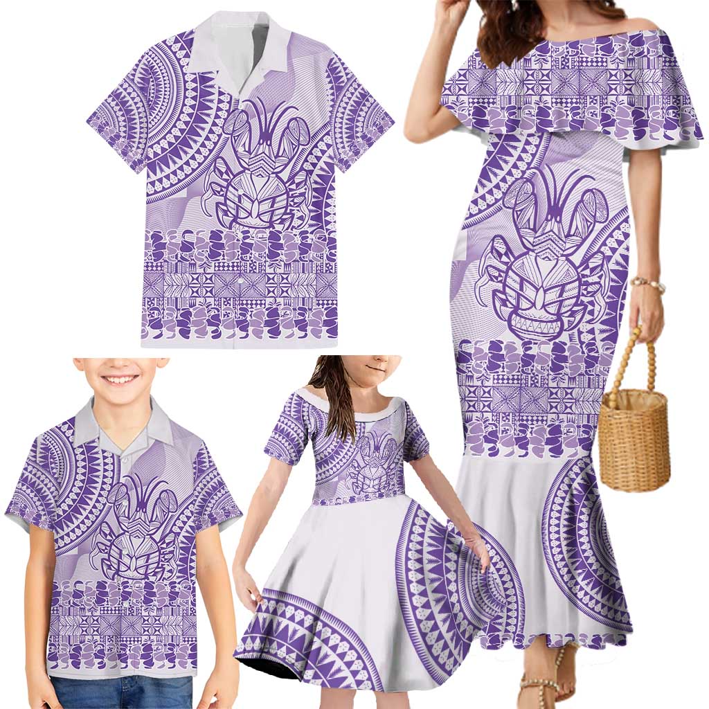 Purple Niue Language Week Family Matching Mermaid Dress and Hawaiian Shirt The Rock Coconut Crab - Siapo Pattern LT14 - Polynesian Pride