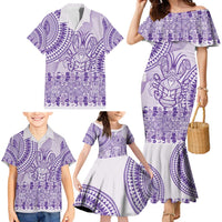 Purple Niue Language Week Family Matching Mermaid Dress and Hawaiian Shirt The Rock Coconut Crab - Siapo Pattern LT14 - Polynesian Pride