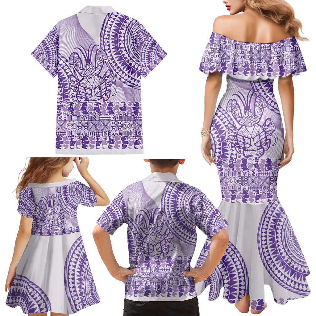 Purple Niue Language Week Family Matching Mermaid Dress and Hawaiian Shirt The Rock Coconut Crab - Siapo Pattern LT14 - Polynesian Pride