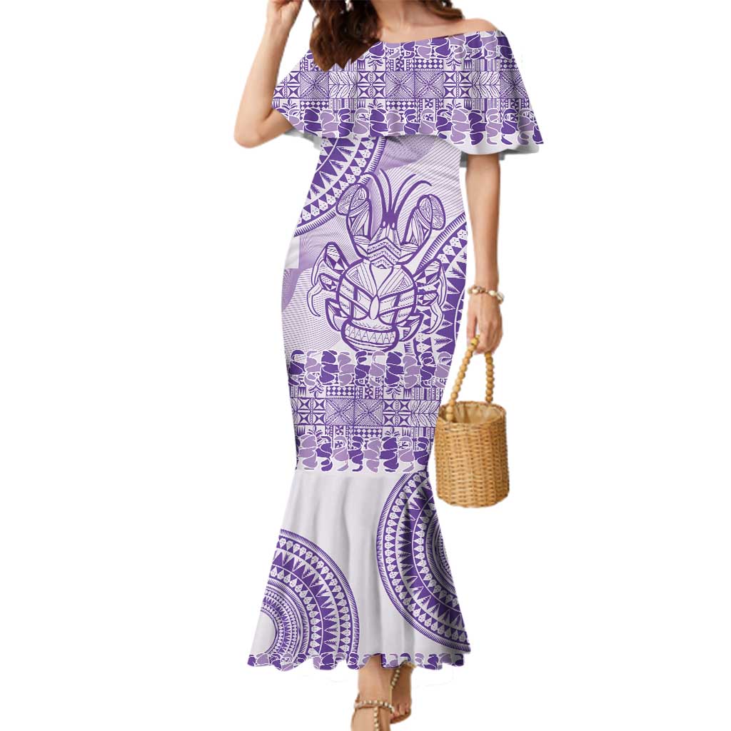 Purple Niue Language Week Family Matching Mermaid Dress and Hawaiian Shirt The Rock Coconut Crab - Siapo Pattern LT14 Mom's Dress Purple - Polynesian Pride