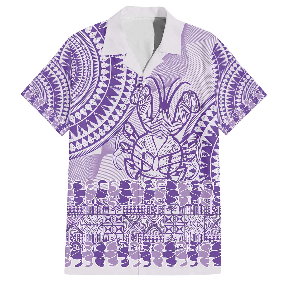 Purple Niue Language Week Family Matching Off The Shoulder Long Sleeve Dress and Hawaiian Shirt The Rock Coconut Crab - Siapo Pattern LT14 Dad's Shirt - Short Sleeve Purple - Polynesian Pride