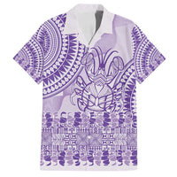 Purple Niue Language Week Family Matching Off Shoulder Short Dress and Hawaiian Shirt The Rock Coconut Crab - Siapo Pattern