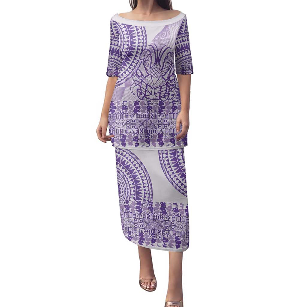 Purple Niue Language Week Family Matching Puletasi and Hawaiian Shirt The Rock Coconut Crab - Siapo Pattern