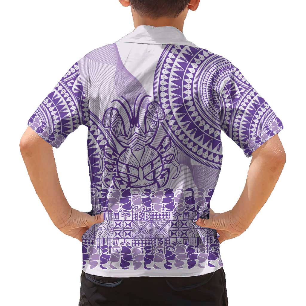 Purple Niue Language Week Family Matching Short Sleeve Bodycon Dress and Hawaiian Shirt The Rock Coconut Crab - Siapo Pattern LT14 - Polynesian Pride