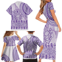 Purple Niue Language Week Family Matching Short Sleeve Bodycon Dress and Hawaiian Shirt The Rock Coconut Crab - Siapo Pattern LT14 - Polynesian Pride