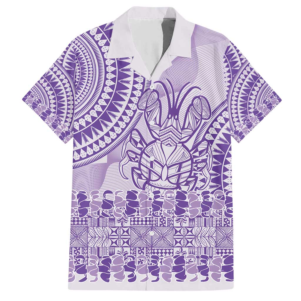 Purple Niue Language Week Family Matching Short Sleeve Bodycon Dress and Hawaiian Shirt The Rock Coconut Crab - Siapo Pattern LT14 Dad's Shirt - Short Sleeve Purple - Polynesian Pride