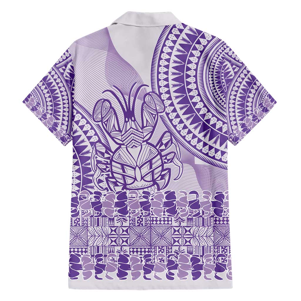 Purple Niue Language Week Family Matching Short Sleeve Bodycon Dress and Hawaiian Shirt The Rock Coconut Crab - Siapo Pattern LT14 - Polynesian Pride