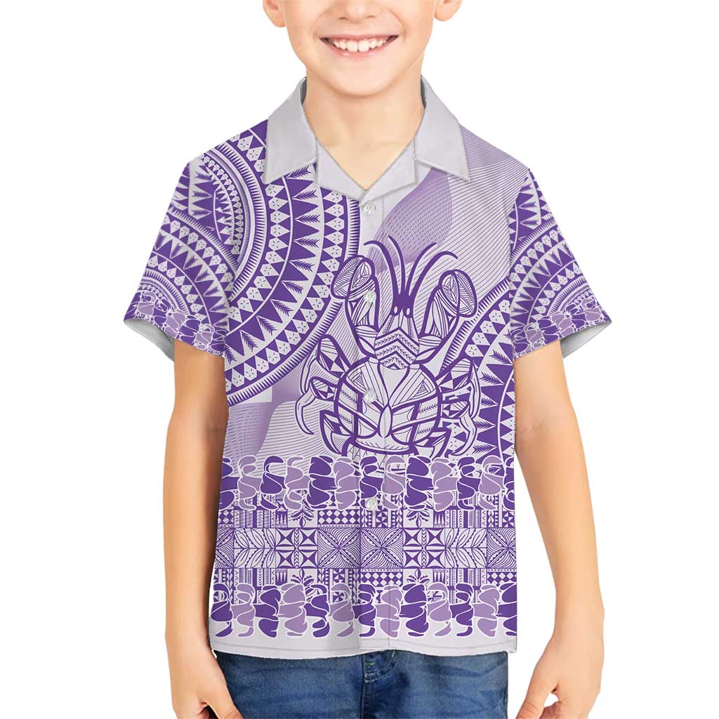 Purple Niue Language Week Family Matching Tank Maxi Dress and Hawaiian Shirt The Rock Coconut Crab - Siapo Pattern