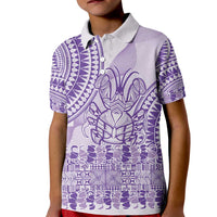 Purple Niue Language Week Kid Polo Shirt The Rock Coconut Crab - Siapo Pattern