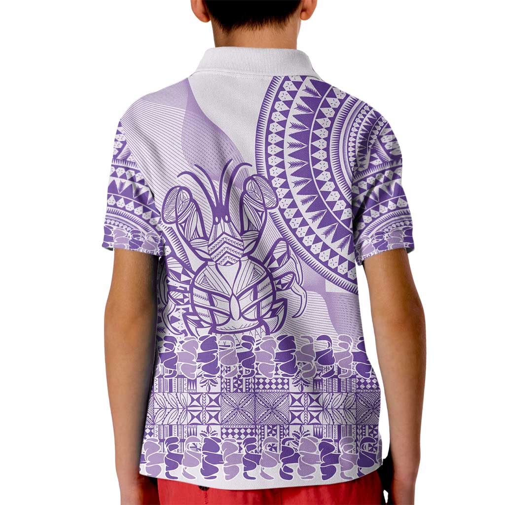 Purple Niue Language Week Kid Polo Shirt The Rock Coconut Crab - Siapo Pattern