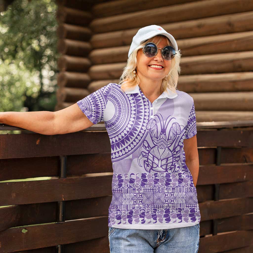 Purple Niue Language Week Women Polo Shirt The Rock Coconut Crab - Siapo Pattern LT14 - Polynesian Pride