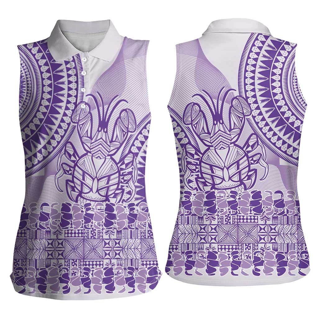 Purple Niue Language Week Women Sleeveless Polo Shirt The Rock Coconut Crab - Siapo Pattern