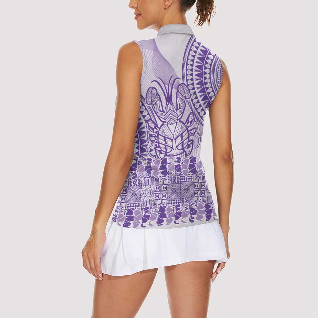 Purple Niue Language Week Women Sleeveless Polo Shirt The Rock Coconut Crab - Siapo Pattern