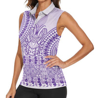 Purple Niue Language Week Women Sleeveless Polo Shirt The Rock Coconut Crab - Siapo Pattern