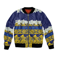 Tokelau Language Week Bomber Jacket Tokelauan Tuluma With Gardenia Thunbergia LT14 Unisex Blue - Polynesian Pride