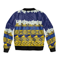 Tokelau Language Week Bomber Jacket Tokelauan Tuluma With Gardenia Thunbergia LT14 - Polynesian Pride