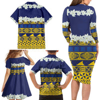 Tokelau Language Week Family Matching Long Sleeve Bodycon Dress and Hawaiian Shirt Tokelauan Tuluma With Gardenia Thunbergia LT14 - Polynesian Pride