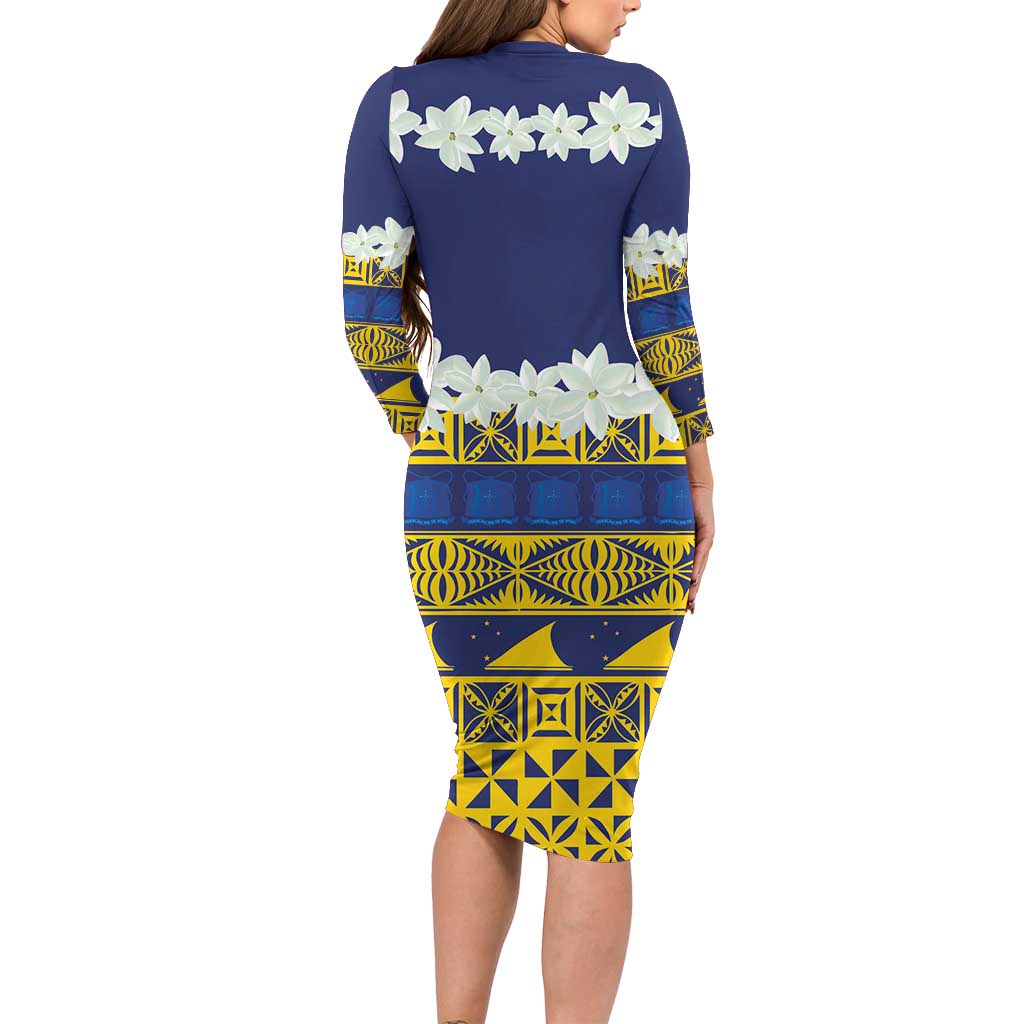 Tokelau Language Week Family Matching Long Sleeve Bodycon Dress and Hawaiian Shirt Tokelauan Tuluma With Gardenia Thunbergia LT14 - Polynesian Pride