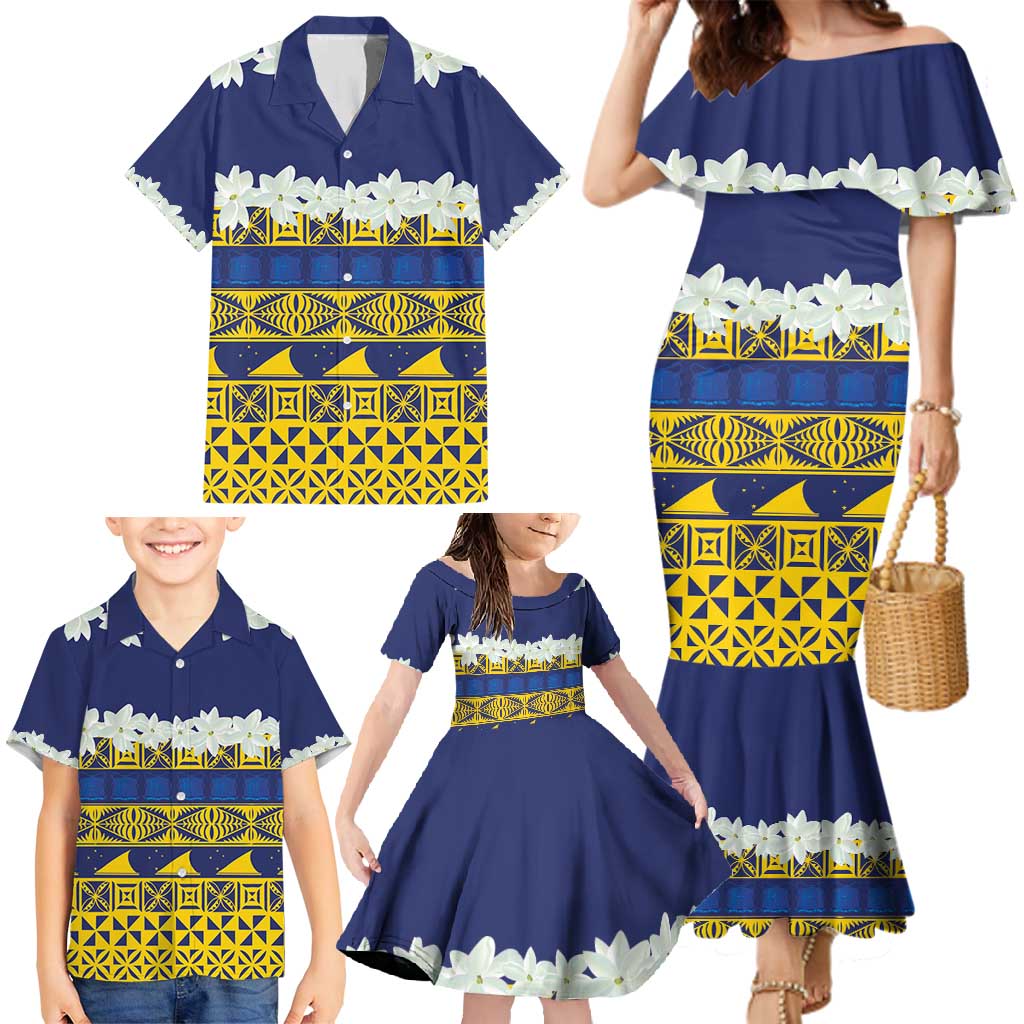 Tokelau Language Week Family Matching Mermaid Dress and Hawaiian Shirt Tokelauan Tuluma With Gardenia Thunbergia LT14 - Polynesian Pride
