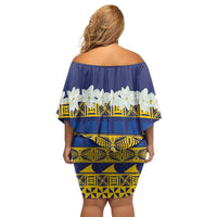 Tokelau Language Week Family Matching Off Shoulder Short Dress and Hawaiian Shirt Tokelauan Tuluma With Gardenia Thunbergia LT14 - Polynesian Pride
