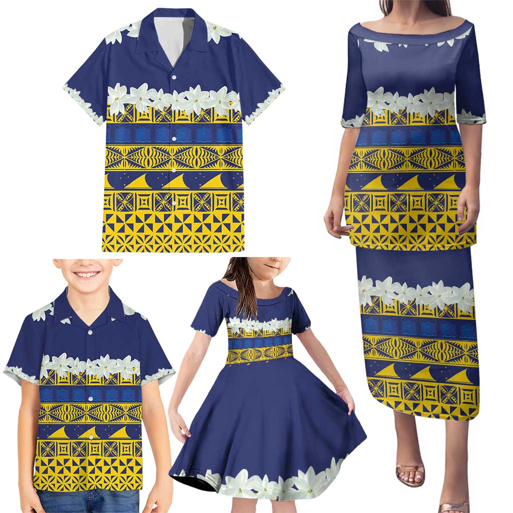 Tokelau Language Week Family Matching Puletasi and Hawaiian Shirt Tokelauan Tuluma With Gardenia Thunbergia LT14 - Polynesian Pride