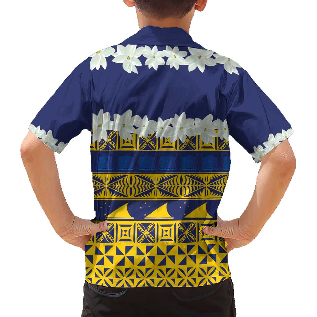 Tokelau Language Week Family Matching Short Sleeve Bodycon Dress and Hawaiian Shirt Tokelauan Tuluma With Gardenia Thunbergia LT14 - Polynesian Pride
