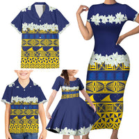 Tokelau Language Week Family Matching Short Sleeve Bodycon Dress and Hawaiian Shirt Tokelauan Tuluma With Gardenia Thunbergia LT14 - Polynesian Pride