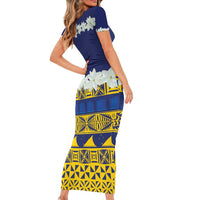 Tokelau Language Week Family Matching Short Sleeve Bodycon Dress and Hawaiian Shirt Tokelauan Tuluma With Gardenia Thunbergia LT14 - Polynesian Pride